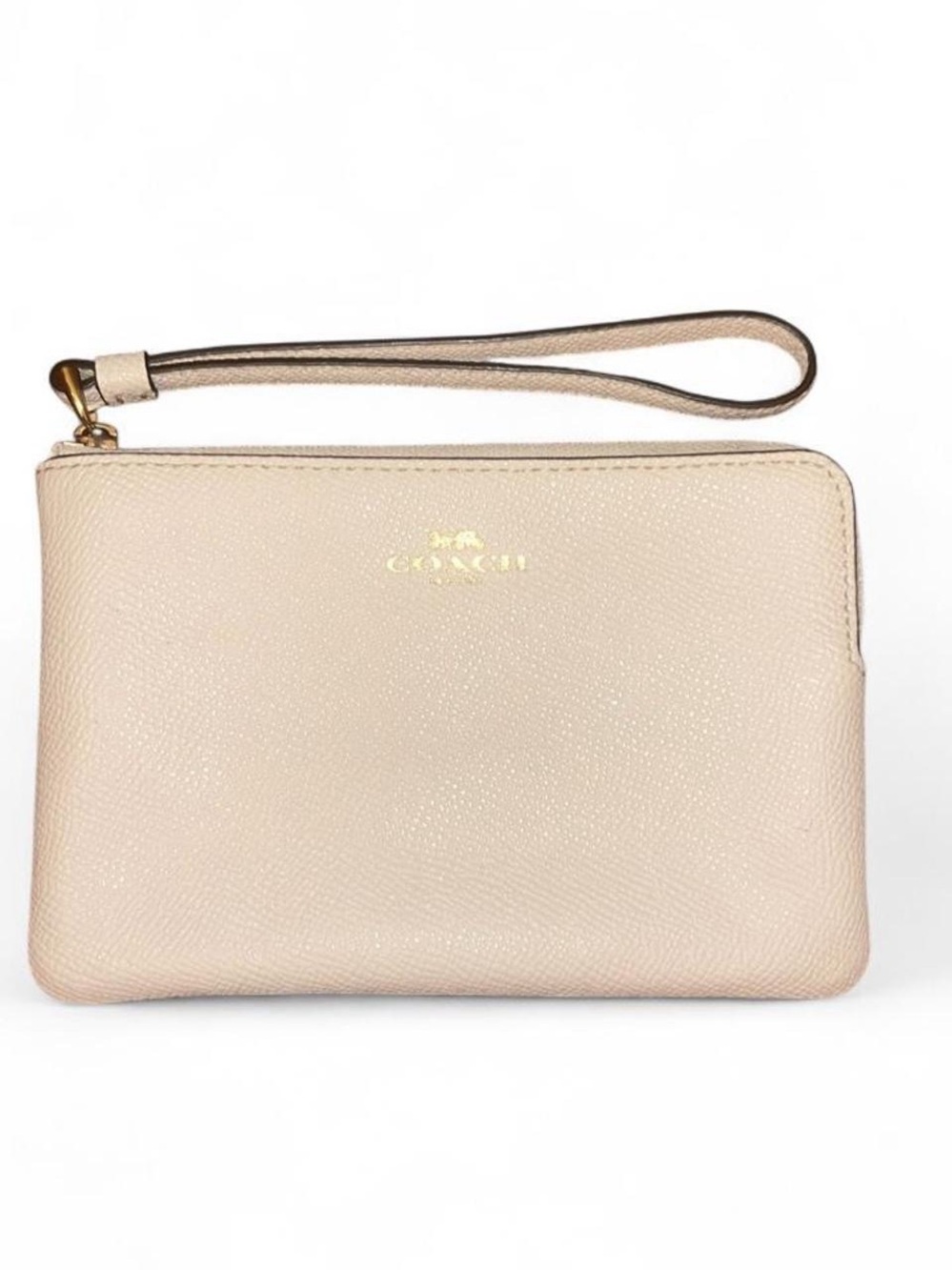 Coach Ivory Pebbled Leather Zip Wristlet Clutch Pouch Wallet